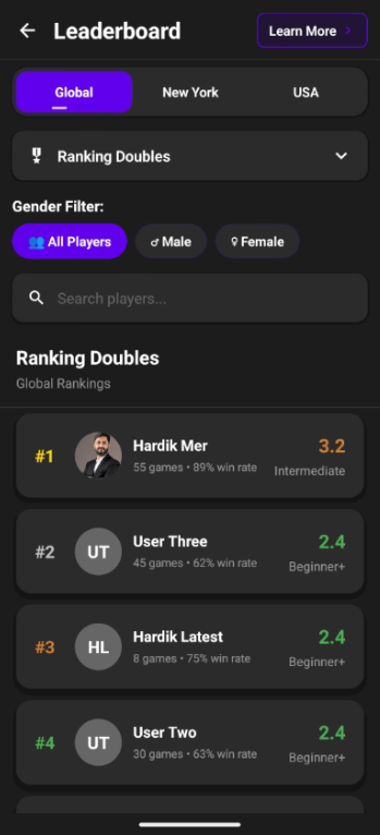 PickleballScorer Leaderboard Rankings