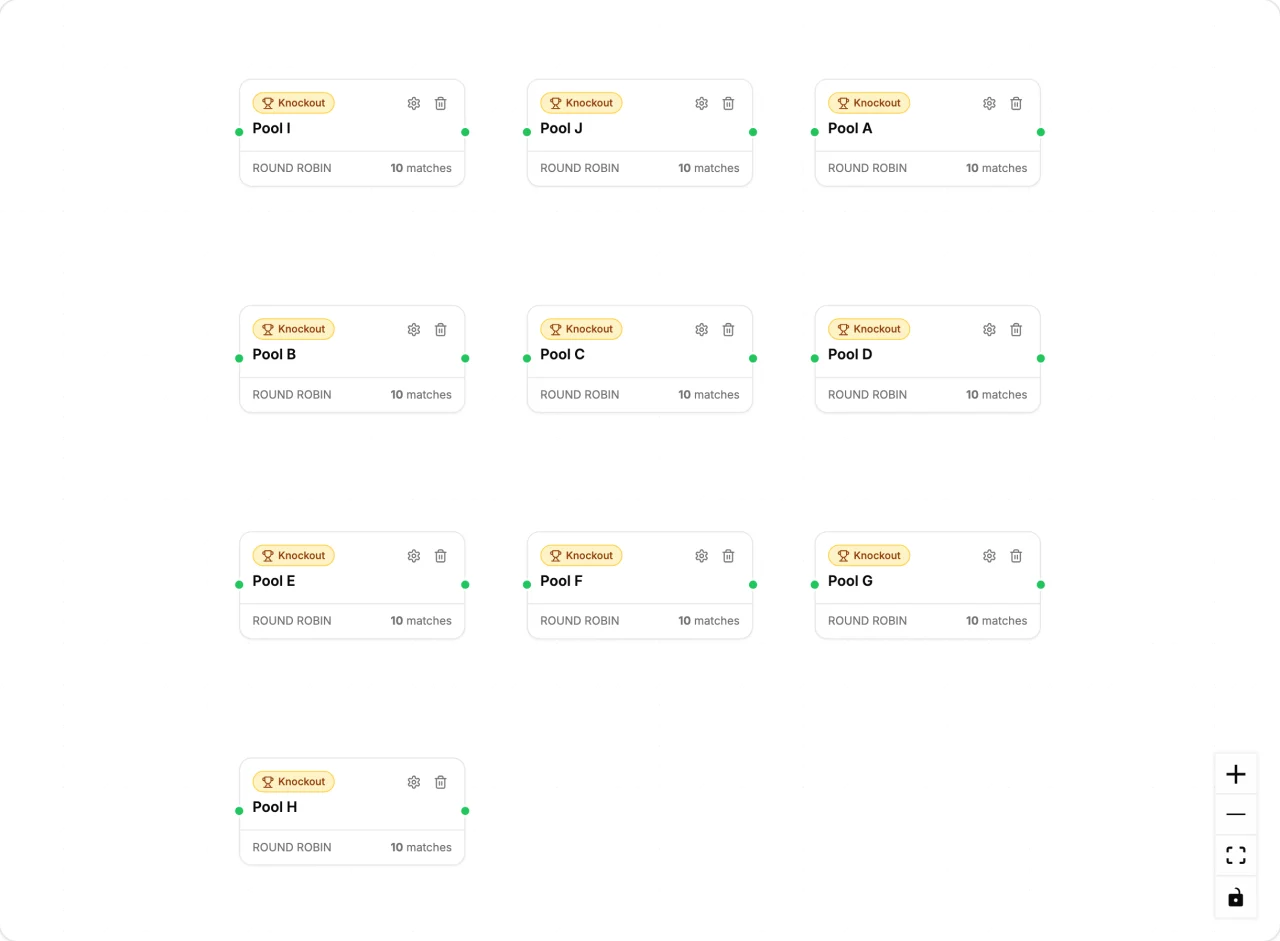 Tournament Studio canvas with stages, team roster, and bracket